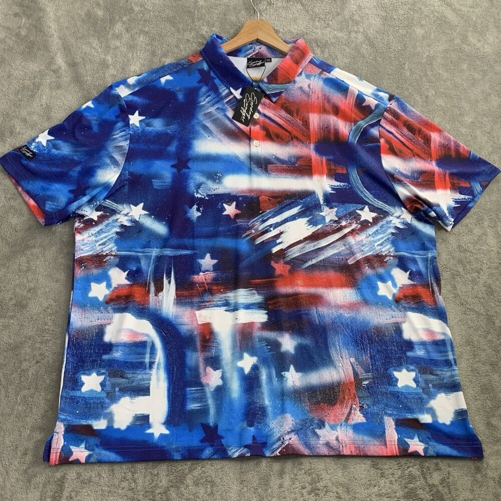 Sunday Swagger Polo Shirt Mens Size 4XL Golf Patriotic American Flag USA Casual